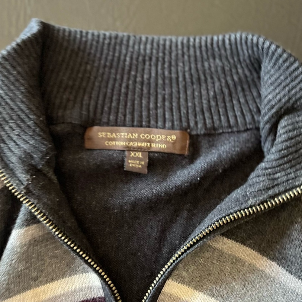Sebastian Cooper Grey Stripe Mock Neck Sweater, Size XXL - Picture 3 of 8